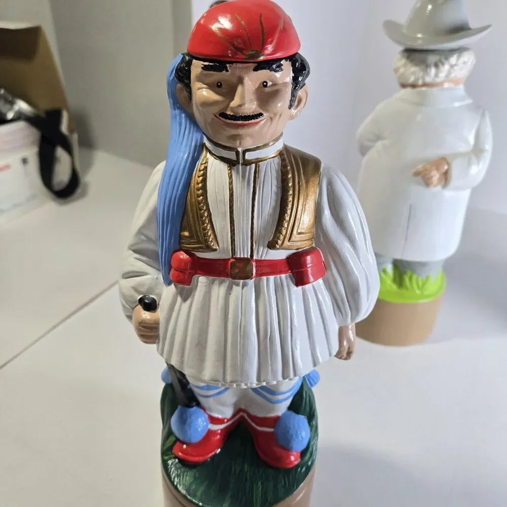 Vintage Metaxa Ceramic Greek Soldier Decanter Evzone Figural Liquor Bottle 1960s